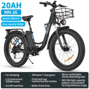 RIDSTAR MN26 26" Fat Tires Mountain Electric Bike 1500W – Image 6